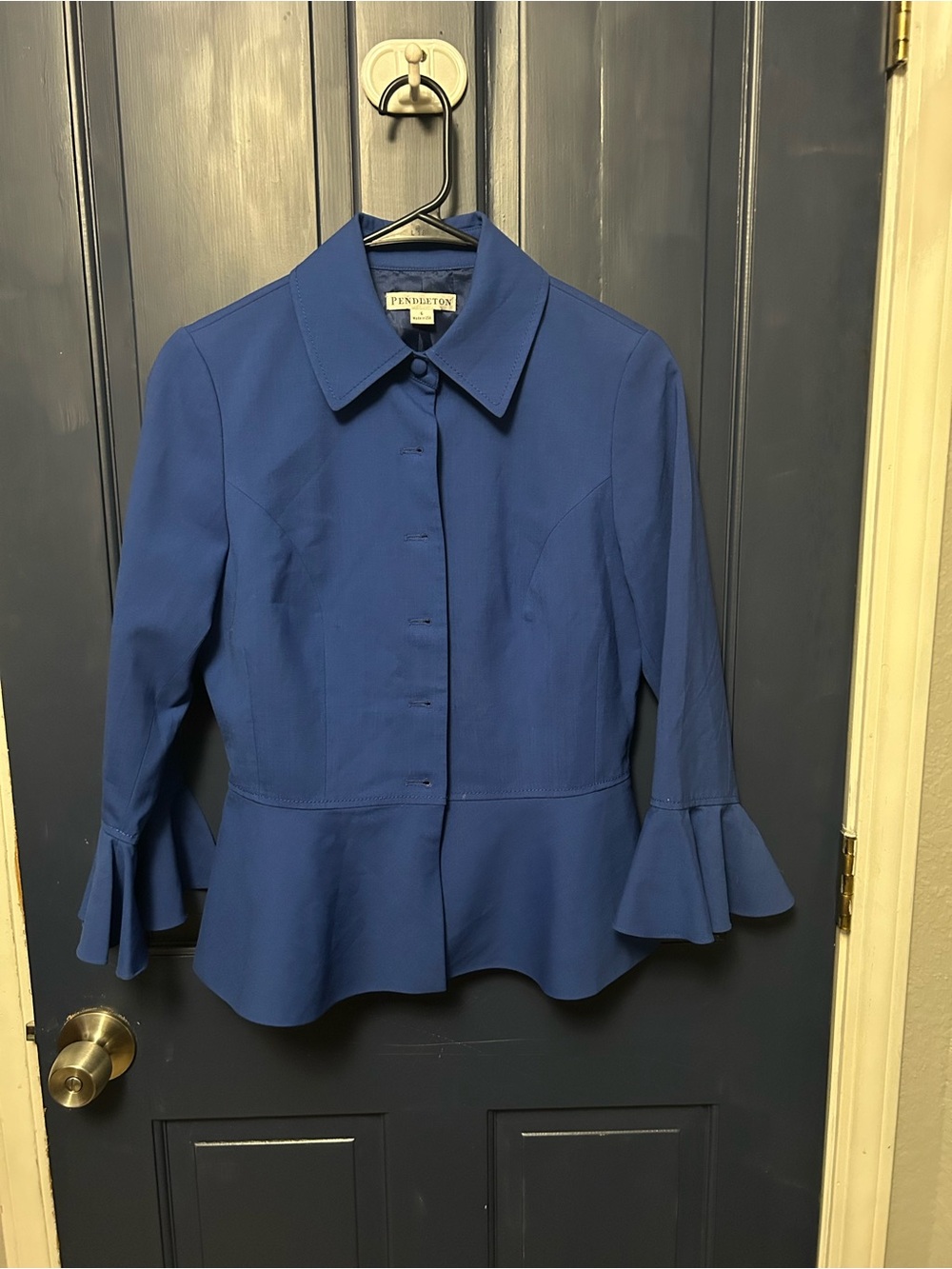 Pendleton Cobalt Blue Ruffled Hem Button-Down Shirt